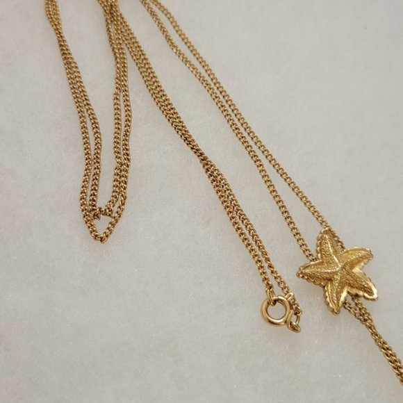 1970s Lariat Necklace Adjustable Sea Star Pendant Statement 14k gold Plate - Picture 2 of 7